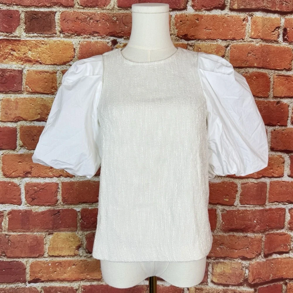 By Anthropologie Puff-Sleeve Blouse White‎ Cream Size XS Womens Top